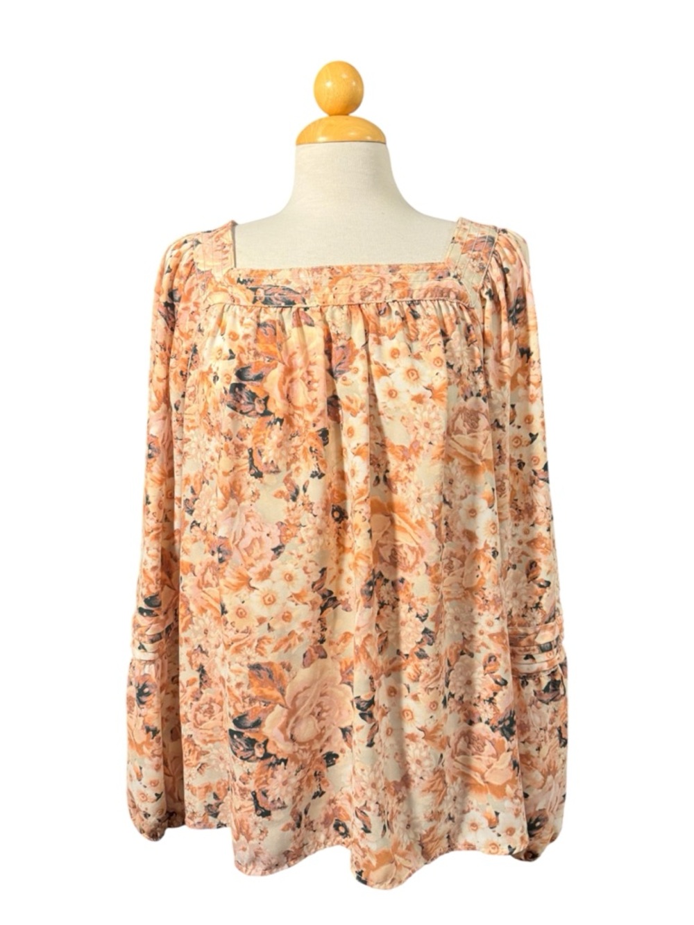 LC Lauren Conrad Peach Floral Square-Neck Blouse